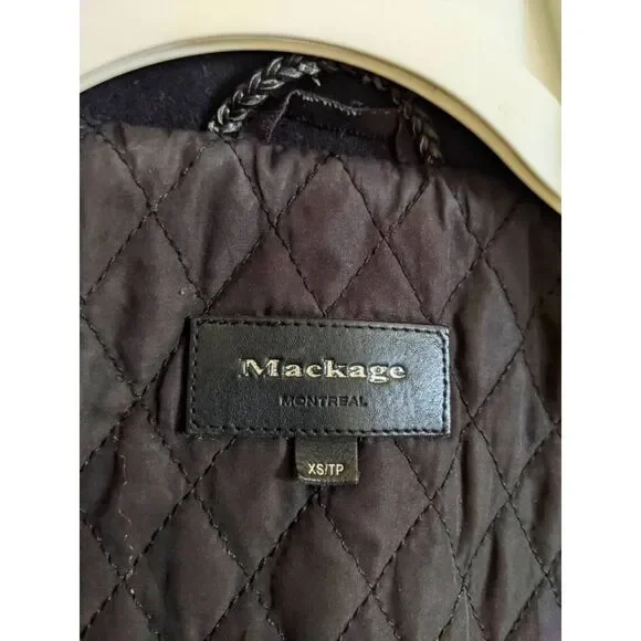 Mackage Moto Coat Jacket Women's Size XS Black Wool Leather Winter Quilted Chic